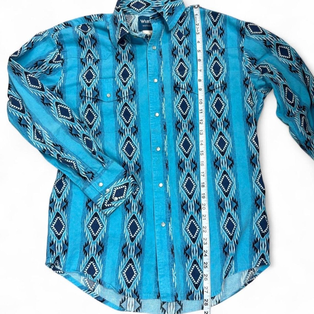 Wrangler Western Blue Aztec Geometric Diamond Pearl Snap Shirt Mens Size M - Picture 5 of 5